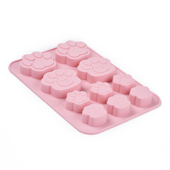 Pink Moules en silicone de qualité alimentaire, moules fondants, pour la décoration de gâteau de bricolage, chocolat, candy, fabrication de bijoux en résine uv & résine époxy, empreintes de pattes de chien, rose, 200x137.5x15.5 mm empreintes de pattes: 25.5x30.5 mm, 46x53 mm et 53.5x46.5 mm