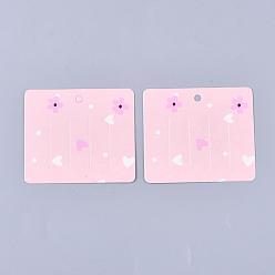Pink Carton cartes d'affichage de pince à cheveux, rectangle avec motif de fleurs, rose, 6x6.9x0.03 cm, Trou: 4mm
