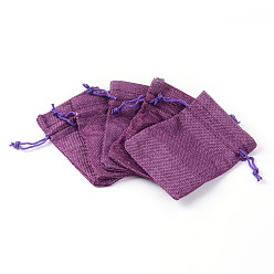Purple Polyester Imitation Burlap Packing Pouches Drawstring Bags, for Christmas, Wedding Party and DIY Craft Packing, Purple, 12x9cm