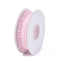 Pink Polyester Organza Ribbon, Pleated Ribbon, Ruffle Ribbon, Pink, 1 inch(25mm), about 50yards/roll(45.72m/roll)