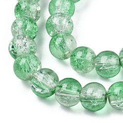Medium Sea Green Baking Painted Crackle Glass Bead Strands, Two Tone, Round, Medium Sea Green, 8mm, Hole: 1.3~1.6mm, about 100pcs/strand, 31.4 inch