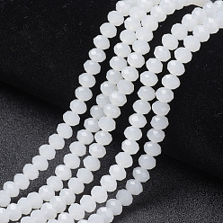 White Glass Beads Strands, Imitation Jade, Faceted, Rondelle, White, 3x2mm, Hole: 0.8mm, about 165~169pcs/strand, 15~16 inch(38~40cm)