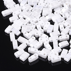 White 2-Hole Opaque Glass Seed Beads, Lustered, Rectangle, White, 4.5~5.5x2x2~2.5mm, Hole: 0.5~0.8mm
