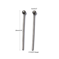 Stainless Steel Color 304 Stainless Steel Ball Head pins, 20x0.7mm, 21 Gauge, Head: 2mm