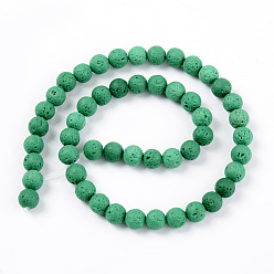 Teal Synthetic Lava Rock Beads Strands, Dyed, Round, Teal, 8~8.5mm, Hole: 1.8mm, about 47pcs/strand, 14.96 inch(38cm)