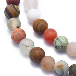 Mixed Stone Natural Mixed Gemstone Beads Strands, Round, Frosted, 6mm, Hole: 0.8mm, about 60pcs/Strand, 14.96 inch(38cm)
