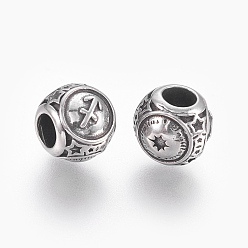 Antique Silver 316 Surgical Stainless Steel European Beads, Large Hole Beads, Rondelle, Sagittarius, Antique Silver, 10x9mm, Hole: 4mm
