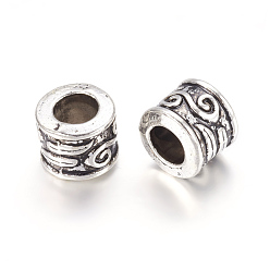 Antique Silver Large Hole Beads, Tibetan Style European Beads, Lead Free and Cadmium Free, Column, Antique Silver, 8.5x7mm, Hole: 5mm