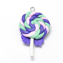 Mixed Color Handmade Polymer Clay Pendants, Lollipop with Bowknot, Mixed Color, 40~53x27~30x7~9mm, Hole: 2mm