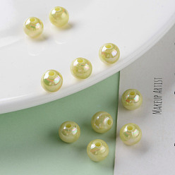 Yellow Opaque Acrylic Beads, AB Color Plated, Round, Yellow, 8x7mm, Hole: 2mm, about 1745pcs/500g