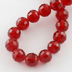 Красный Прозрачные стеклянные бусины, граненый (96 граней), круглые, красные, 8 мм, отверстие : 1 мм, около 72 шт / нитка, 21.8 дюйм
