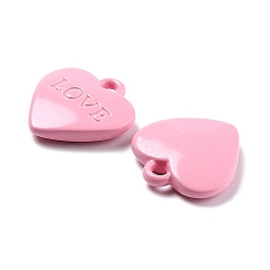 Pink Heart Alloy Spray Painted Charms, Word LOVE, Pink, 12x11.5x2.5mm, Hole: 1.4mm