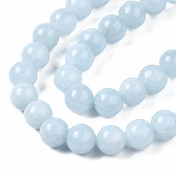 Chalcedony Natural Chalcedony Beads Strands, Imitation Aquamarine, Dyed & Heated, Round, 8~9mm, Hole: 1mm, about 45~48pcs/strand, 15.7 inch