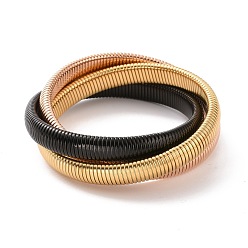 Black 304 Stainless Steel Interlocking Flat Snake Chains Bracelet, Triple Rows Stretch Intertwined Bracelet for Women, Inner Diameter: 2-1/2 inch(6.4cm)