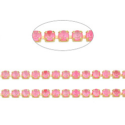 Розовый Цепочки из стразов, латунь , Цепочки со стразами в форме чашки , подражать светящемуся стилю, сырой (без покрытия), светло-розовый, 2x2 мм, около 23.62 футов (7.2 м) / прядь