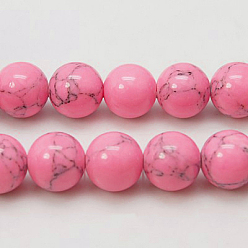 Hot Pink Synthetic Turquoise Beads Strands, Dyed, Round, Hot Pink, 8mm, Hole: 1mm, about 50pcs/strand, 15.7 inch
