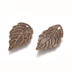 Antique Bronze Brass Filigree Pendants, Leaf Charms, Antique Bronze, 18x10x1mm, Hole: 1.2mm