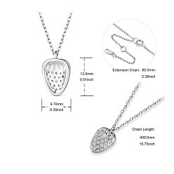 Platinum SHEGRACE Rhodium Plated 925 Sterling Silver Pendant Necklaces, with Grade AAA Cubic Zirconia, Acorn, Platinum, 15.75 inch(40cm), Pendants: 13x9.7mm