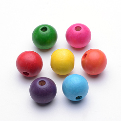Mixed Color Natural Wood Beads, Dyed, Round, Mixed Color, 19~20x17.5~18mm, Hole: 4.5mm, about 400pcs/1000g