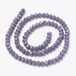 Medium Purple Opaque Solid Color Glass Beads Strands, Faceted, Rondelle, Medium Purple, 4x3mm, Hole: 0.4mm, about 130pcs/strand, 16.54 inch(42cm)