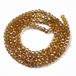 Verge D'or Foncé Perles en verre electroplate, de couleur plaquée ab , facettes rondelle, verge d'or noir, 3x2mm, Trou: 0.5mm, Environ 165~170 pcs/chapelet, 16.7 pouce