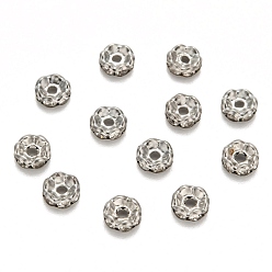 Platinum Iron Rhinestone Spacer Beads, Grade A, Rondelle, Waves Edge, Platinum, 6x2.5mm, Hole: 1.5mm