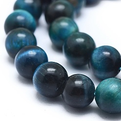 Tiger Eye Natural Tiger Eye Bead Strands, Dyed & Heated, Round, 4mm, Hole: 0.8mm, about 15.3 inch long, 95pcs/strand