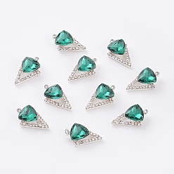 Emerald Alloy Cabochons, Nail Art Decoration Accessories, with K9 Glass Rhinestones, Platinum, Triangle, Emerald, 14x9mm