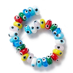 Mixed Color Handmade Evil Eye Lampwork Beads, Flat Round, Mixed Color, 9.5~10.5x5~5.5mm, Hole: 3.5~4mm, about 30pcs/strand, 5.71~5.91 inch(14.5~15cm)