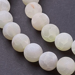 White Natural Weathered Agate Beads Strands, Dyed, Frosted, Round, White, 10mm, Hole: 1mm, about 38pcs/strand, 15.35 inch