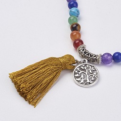 Mixed Stone Natural Gemstone Beads Necklaces, with Polyester Tassel and Alloy Findings, 29.1 inch(74cm)