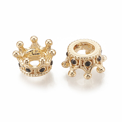 Doré  Perles européennes en alliage, Perles avec un grand trou   , avec strass, couronne, jet, or, 11.5x6mm, Trou: 5mm