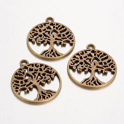 Antique Bronze Tibetan Style Alloy Pendants, Tree of Life, Cadmium Free & Nickel Free & Lead Free, Antique Bronze, 29x25x1.5mm, Hole: 2mm