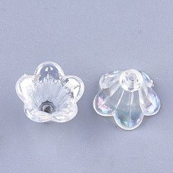 Clear Transparent Acrylic Bead Caps, Trumpet Flower Beads, AB Color, 5-Petal, Flower, Clear, 10x14x13.5mm, Hole: 1.6mm, about 1370pcs/500g