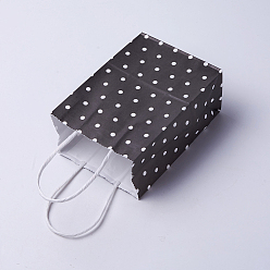 Black kraft Paper Bags, with Handles, Gift Bags, Shopping Bags, Rectangle, Polka Dot Pattern, Black, 27x21x10cm