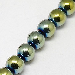 Green Plated Electroplate Non-magnetic Synthetic Hematite Beads Strands, Round, Grade A, Green Plated, 3mm, Hole: 1mm, about 127pcs/strand, 16 inch