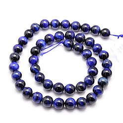 Bleu Moyen  Chapelets de perles oeil de tigre naturelles, teints et chauffée, ronde, bleu moyen, 6mm, Trou: 1mm, Environ 62 pcs/chapelet, 15.75 pouce