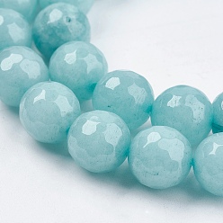 Pale Turquoise Natural Jade Bead Strands, Dyed, Faceted, Round, Pale Turquoise, 10mm, Hole: 1mm, 38pcs/strand, 14.5 inch