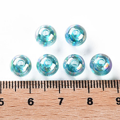 Pale Turquoise Transparent Acrylic Beads, AB Color Plated, Round, Pale Turquoise, 8x7mm, Hole: 2mm, about 1745pcs/500g