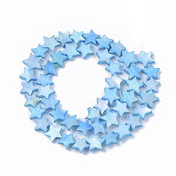 Bleu Ciel Foncé Chapelets de perles en coquille eau douce , teint, étoiles, bleu profond du ciel, 9~10.5x9.5~11.5x2~3mm, Trou: 1mm, Environ 38 pcs/chapelet, 11.8 pouces ~ 13.3 pouces
