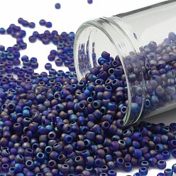 (87DF) Transparent AB Frost Cobalt TOHO Round Seed Beads, Japanese Seed Beads, (87DF) Transparent AB Frost Cobalt, 11/0, 2.2mm, Hole: 0.8mm, about 1110pcs/bottle, 10g/bottle