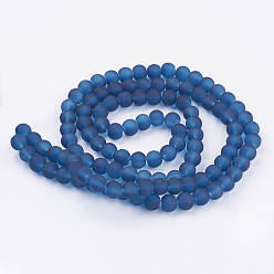 Marine Blue Transparent Glass Bead Strands, Frosted, Round, Marine Blue, 8mm, Hole: 1~1.6mm, about 99pcs/strand, 31.4 inch