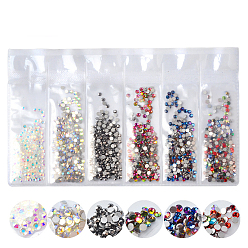 Mixed Color Glass Rhinestone Flat Back Cabochons, Nail Art Decoration Accessories, Faceted, Half Round, Mixed Color, 2.4mm, about 1440pcs/bag
