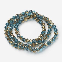 Bleu Bleuet Plaquent verre transparent perles brins, la moitié plaqué or, facette, rondelle, bleuet, 6x5mm, Trou: 1mm, Environ 85~88 pcs/chapelet, 16.1~16.5 pouce (41~42 cm)