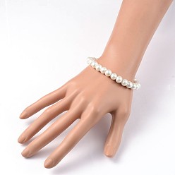 Creamy White Trendy Glass Pearl Beaded Stretch Bracelets, Creamy White, 54mm