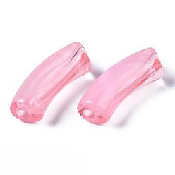 Pink Acrylic Beads, Imitation Gemstone, Curved Tube, Pink, 34.5x13x11mm, Hole: 3.5mm, about 155pcs/500g