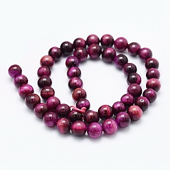 Fuchsia Natural Tiger Eye Beads Strands, Dyed & Heated, Round, Fuchsia, 8mm, Hole: 1mm, about 48pcs/strand, 14.6 inch(37cm)