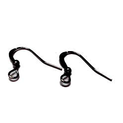 Gunmetal Brass French Earring Hooks, Flat Earring Hooks, Nickel Free, with Beads and Horizontal Loop, Gunmetal, 15mm, Hole: 2mm, 21 Gauge, Pin: 0.7mm