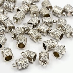 Antique Silver Tibetan Style Cord Ends, Column, Cadmium Free & Nickel Free & Lead Free, Antique Silver, 13x8.5x8.5mm, Hole: 2mm