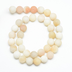 Moccasin Natural White Jade Bead Strands, Dyed, Frosted, Round, Moccasin, 8~9mm, Hole: 1mm, about 46~48pcs/strand, 14.9 inch